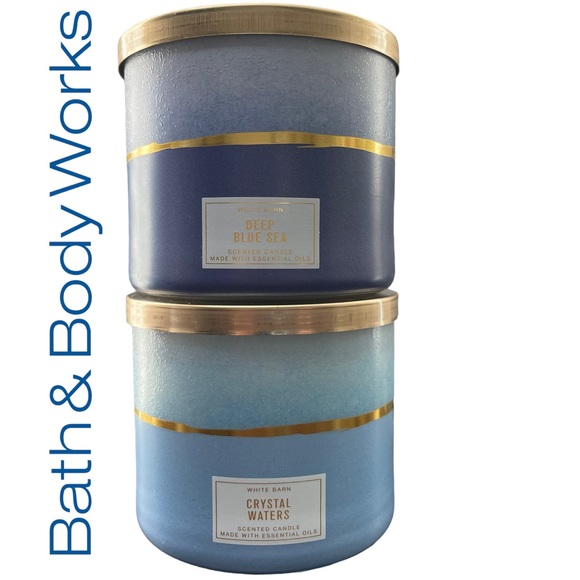 2X BRAND NEW BATH & BODY WORKS 3 WICK CANDLES CRYSTAL WATERS AND DEEP BLUE SEA - Picture 1 of 6